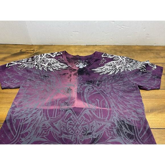 Affliction L Large Womens Short Sleeve T Shirt Graphic Tee Wings Cross USA - Picture 2 of 12